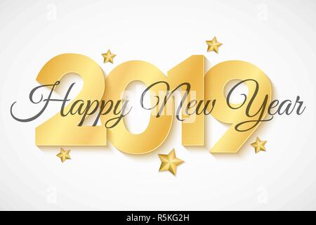 Bonne année 2019. Or 3d chiffres. Calligraphie noire. Maison de vacances de luxe fond web. Étoiles d'or. Vector illustration. EPS 10 Illustration de Vecteur