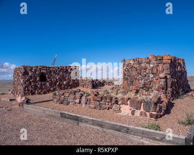 L'agate House ruin, Long Log et Agate House, des sentiers du Parc National de la Forêt Pétrifiée, Arizona. Banque D'Images