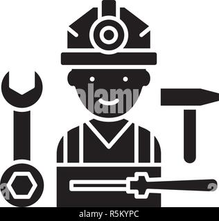 Le travail d'installation icône noire, vector signe sur fond isolé. Travaux d'installation de symbole, illustration Illustration de Vecteur