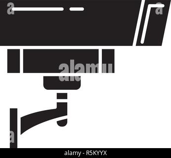 Caméra de sécurité icône noire, vector signe sur fond isolé. Caméra de sécurité symbole, illustration Illustration de Vecteur