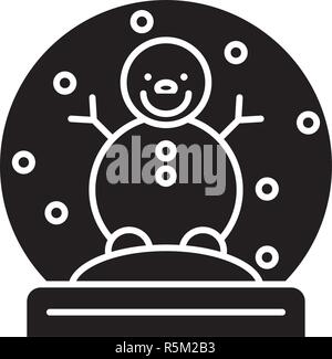 Snow globe avec snowman icône noire, vector signe sur fond isolé. Snow globe avec bonhomme de symbole, illustration Illustration de Vecteur