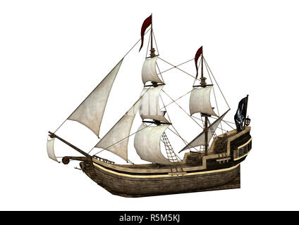 Le Rendu 3D bateau de pirate sur blanc Banque D'Images