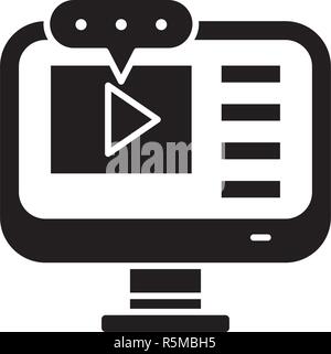 Vidéo leçons icône noire, vector signe sur fond isolé. Vidéo leçons symbole, illustration Illustration de Vecteur