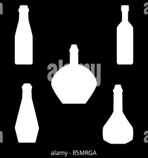 Jeu de silhouettes différentes bouteilles isolé sur fond blanc. Vector illustration. Banque D'Images