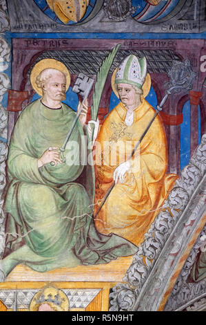 Saint Pierre et Saint Cassien, fresque dans le cloître, Cathédrale de Santa Maria Assunta je San Cassiano à Bressanone, Italie Banque D'Images