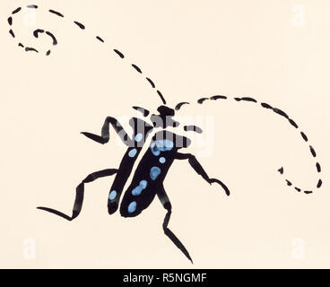 Longhorn beetle peint à la main sur du papier de couleur Banque D'Images