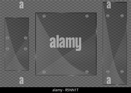 Jeu de plaques de verre. Verre vecteur bannières sur fond transparent. Banque D'Images