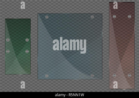 Jeu de plaques de verre. Verre vecteur bannières sur fond transparent. Banque D'Images