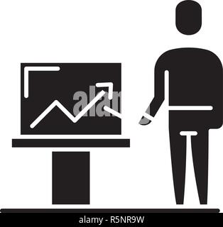 Présentation de la commercialisation icône noire, vector signe sur fond isolé. Présentation de la commercialisation symbole, illustration Illustration de Vecteur