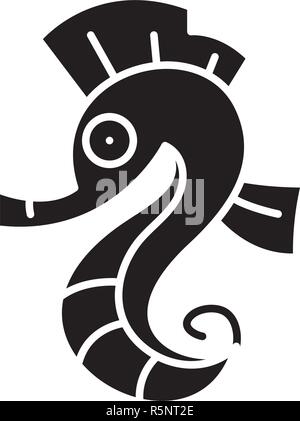 Sea Horse icône noire, vector signe sur fond isolé. Sea Horse symbole, illustration Illustration de Vecteur