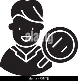 Public cible la recherche icône noire, vector signe sur fond isolé. Public cible la recherche symbole, illustration Illustration de Vecteur