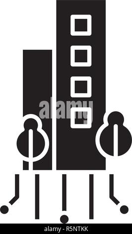 Ville numérique icône noire, vector signe sur fond isolé. Ville numérique symbole, illustration Illustration de Vecteur