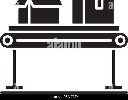 Ligne de convoyage icône noire, vector signe sur fond isolé. Ligne de convoyage, symbole concept illustration Illustration de Vecteur