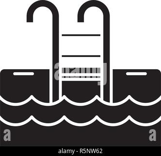 Piscine Sports icône noire, vector signe sur fond isolé. Bassin sportif symbole, illustration Illustration de Vecteur