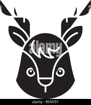 Funny moose icône noire, vector signe sur fond isolé. Drôle de symbole, l'illustration de l'orignal Illustration de Vecteur