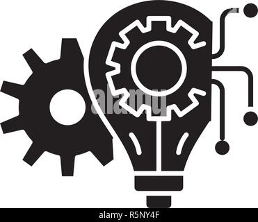 Système d'ingénierie icône noire, vector signe sur fond isolé. Système d'ingénierie symbole, illustration Illustration de Vecteur