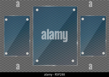 Jeu de plaques de verre. Verre vecteur bannières sur fond transparent. Banque D'Images