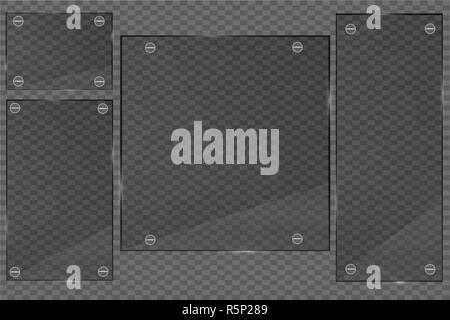 Jeu de plaques de verre. Verre vecteur bannières sur fond transparent. Banque D'Images