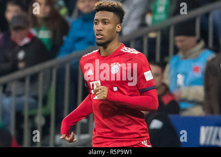 De Brême, stade Weser, 01-12-2018 La saison 2018 / 2019 , , Bundesliga allemande. résultat final 1-2, Bayern Munchen player Kingsley Coman pendant le match Werder Brême - Bayern Munchen DFL RÈGLEMENT INTERDIT TOUTE UTILISATION DES PHOTOGRAPHIES COMME DES SÉQUENCES D'IMAGES ET/OU QUASI-vidéo Banque D'Images