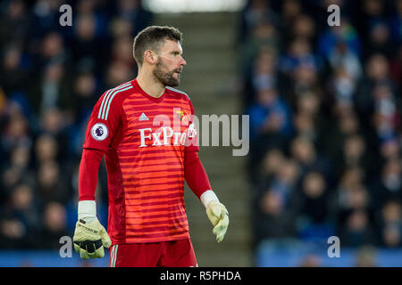 Leicester, Royaume-Uni. 1er décembre 2018. Ben Foster de Watford au cours de la Premier League match entre Leicester City et Watford au King Power Stadium, Leicester, Angleterre le 1 décembre 2018. Usage éditorial uniquement, licence requise pour un usage commercial. Aucune utilisation de pari, de jeux ou d'un seul club/ligue/dvd publications..Photo par Matthieu Buchan. Credit : UK Sports Photos Ltd/Alamy Live News Banque D'Images