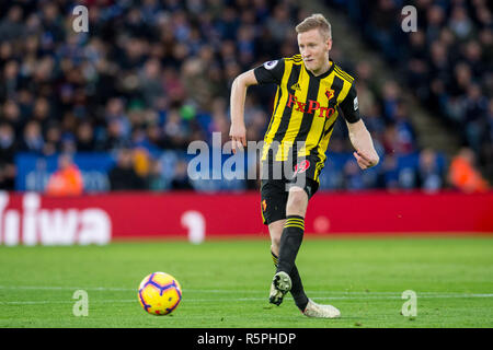 Leicester, Royaume-Uni. 1er décembre 2018. Vous Hughes de Watford au cours de la Premier League match entre Leicester City et Watford au King Power Stadium, Leicester, Angleterre le 1 décembre 2018. Usage éditorial uniquement, licence requise pour un usage commercial. Aucune utilisation de pari, de jeux ou d'un seul club/ligue/dvd publications..Photo par Matthieu Buchan. Credit : UK Sports Photos Ltd/Alamy Live News Banque D'Images