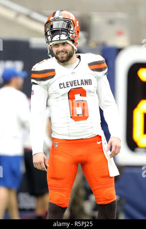 Houston, Texas, USA. 2 Décembre, 2018. Le quart-arrière des Cleveland Browns Baker Mayfield (6) avant le match de saison régulière de la NFL entre les Houston Texans et le Cleveland Browns Stadium à NRG à Houston, TX, le 2 décembre 2018. Crédit : Erik Williams/ZUMA/Alamy Fil Live News Banque D'Images
