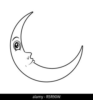 Cartoon croissant de lune avec les yeux l'icône Symbole vecteur silhouette design. Banque D'Images