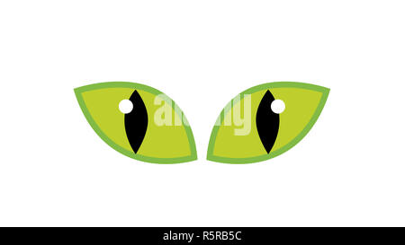 Spooky Halloween yeux vert vecteur isolé sur fond blanc. Illustration du mauvais, dangereux, wild iris cartoon chat en colère Banque D'Images