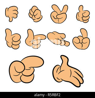 Image de caricature de l'ensemble des gants geste de la main. Vector illustration isolé sur fond blanc. Banque D'Images