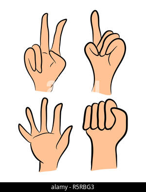 Image de caricature la main de l'ensemble de gestes. Vector illustration isolé sur fond blanc. Banque D'Images