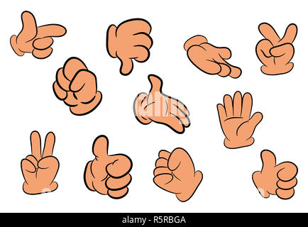 Image de caricature de l'ensemble des gants geste de la main. Vector illustration isolé sur fond blanc. Banque D'Images