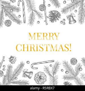 Les objets de Noël hand drawn seamless pattern isolated on white Illustration de Vecteur