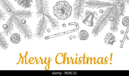 Les objets de Noël hand drawn seamless pattern isolated on white Illustration de Vecteur
