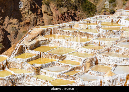Terrasses de sel appelé "alineras de Maras' dans la région de Cusco, Pérou Banque D'Images