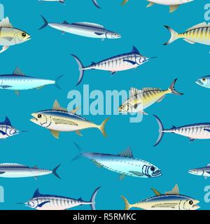 Divers types de poisson sur fond de couleur motif transparent Illustration de Vecteur