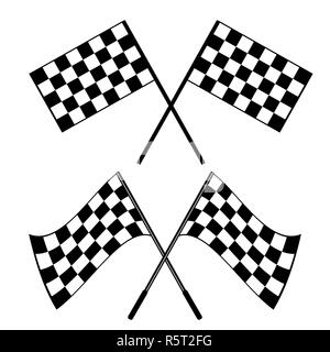 Traversée des drapeaux à damiers noirs et blancs de conceptuel logo motor sport, isolated on white Banque D'Images