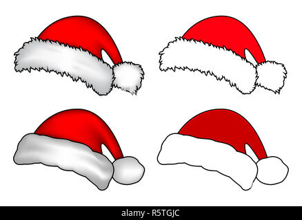 Santa hat, Noël cap icon set, symbole, design. Vector illustration d'hiver isolé sur fond blanc. Banque D'Images