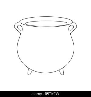 Chaudron de sorcière vide, pot contour. Vector illustration isolé sur fond blanc. Banque D'Images