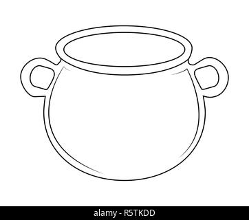 Chaudron de sorcière vide, pot contour. Vector illustration isolé sur fond blanc. Banque D'Images