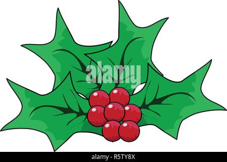 Le Gui de Noël symbole de l'icône du design. Vector illustration Noël isolé sur fond blanc. Vector Cartoon vert et rouge baie de houx decorativ Illustration de Vecteur