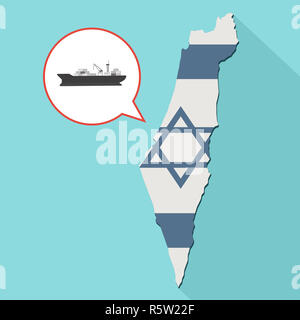 Animation d'une grande ombre Israël carte avec son drapeau et une bande dessinée ballon avec un cargo Banque D'Images