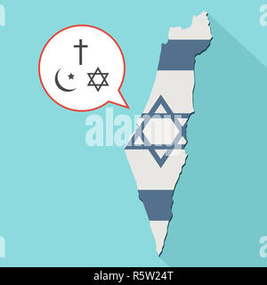 Animation d'une grande ombre Israël carte avec son drapeau et une bande dessinée avec des ballons les trois principales religions monothéisme Banque D'Images