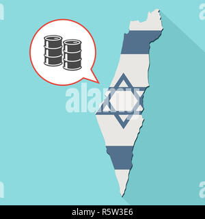 Animation d'une grande ombre Israël carte avec son drapeau et une bande dessinée avec ballon de barils de pétrole Banque D'Images