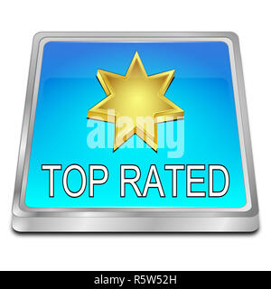 Bleu brillant Top Rated - bouton 3D illustration Banque D'Images