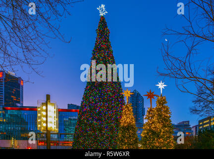 Arbre de Noël officiel de Vancouver, de Robson Street, Downtown, Vancouver, British Columbia, Canada Banque D'Images