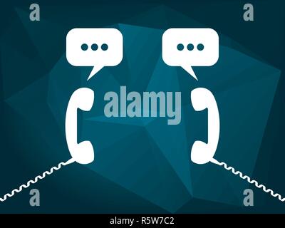 Deux récepteurs téléphone rétro blanc avec des bulles de texte sur un fond bleu en polyéthylène faible. Concept de communication. Illustration vectorielle, plat traditionnel. Illustration de Vecteur