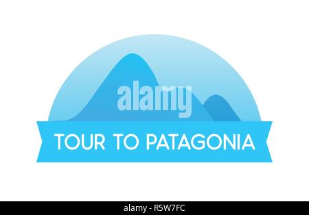 Tour à la Patagonie - vector illustration en couleur bleu emblème du voyage en Amérique du Sud au Chili et au Pérou. Illustration de Vecteur