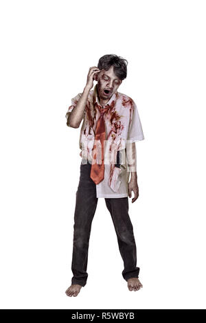 Portrait d'homme en zombie asiatique creepy vêtements avec du sang Banque D'Images