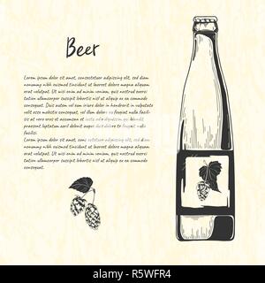 Bouteille de bière au croquis style. Vector illustration pour menu de bar Illustration de Vecteur