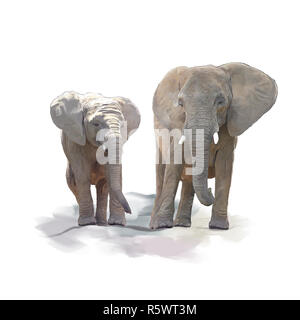 Mère et Bébé éléphants aquarelle Banque D'Images